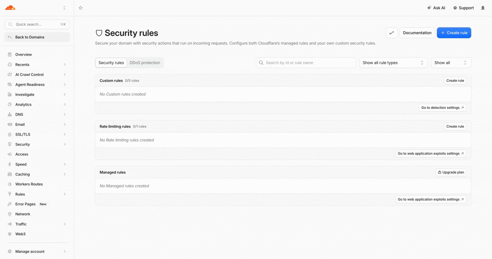 Opening Security rules and creating a custom rule